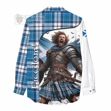 Hutton Crest Tartan Women's Casual Shirt Inspired by the Freedom of Scottish Warrior - Tartan Vibes Clothing
