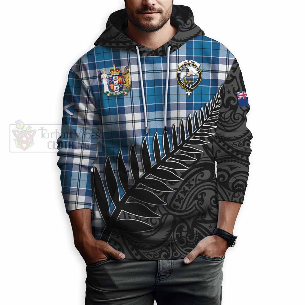 Tartan Vibes Clothing Hutton Crest Tartan Hoodie with New Zealand Silver Fern Half Style