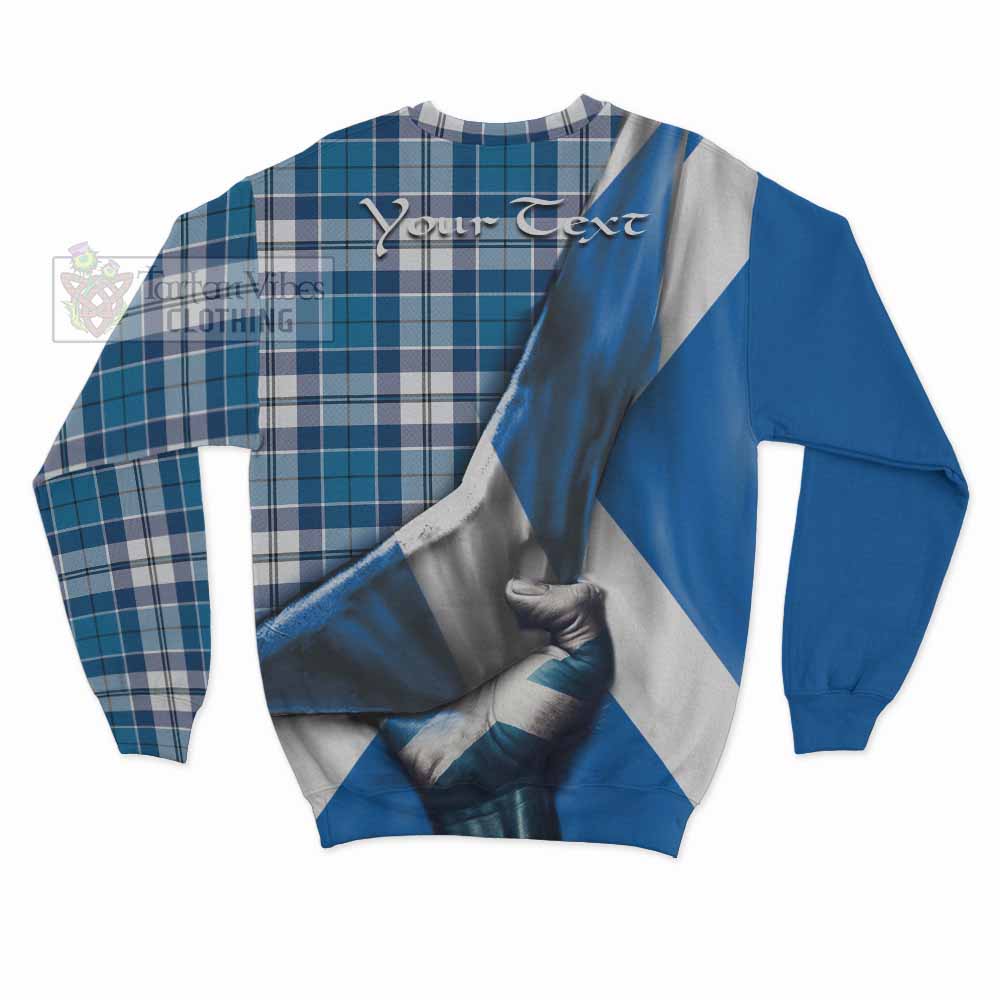 Hutton Tartan Sweatshirt with Family Crest Scotland Patriotic Style - Tartan Vibes Clothing