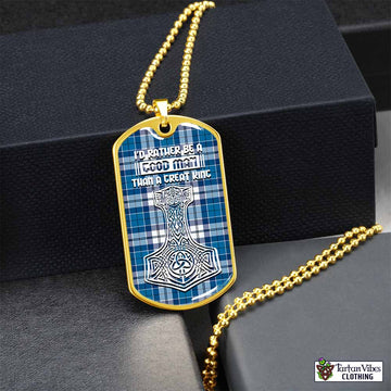 Hutton Tartan Dog Tag Necklace Viking Mjolnir Style Gold No - Tartan Vibes Clothing