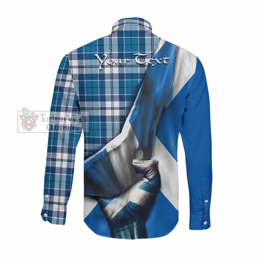 Hutton Tartan Long Sleeve Button Shirt with Family Crest Scotland Patriotic Style Men's Shirt - Tartan Vibes Clothing