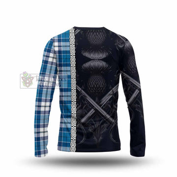 Hutton Tartan Long Sleeve T-Shirt with Family Crest Cross Sword Thistle Celtic Vibes - Tartan Vibes Clothing