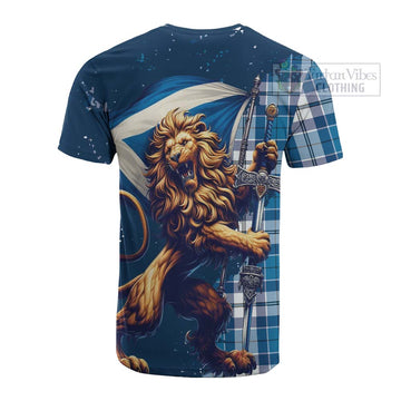 Hutton Tartan Family Crest Cotton T-shirt with Scottish Majestic Lion