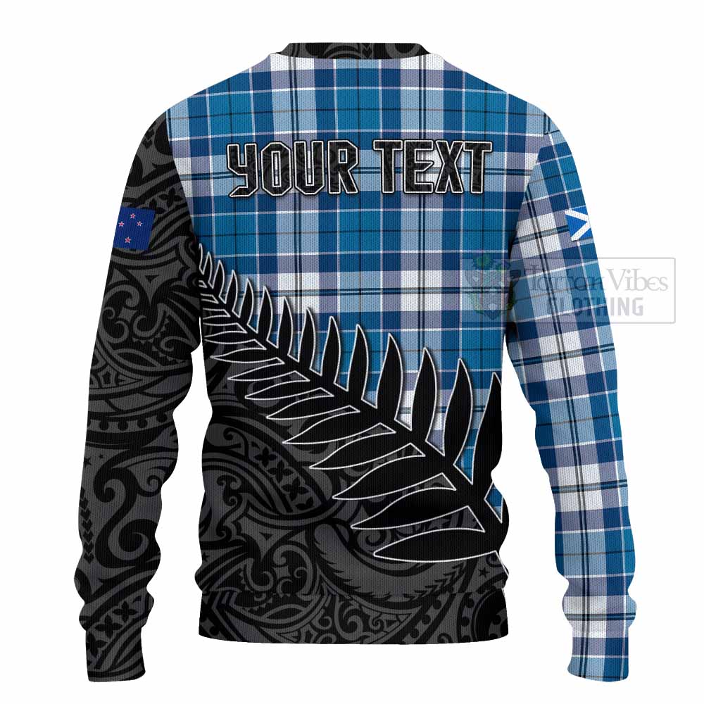 Hutton Crest Tartan Knitted Sweater with New Zealand Silver Fern Half Style - Tartan Vibes Clothing