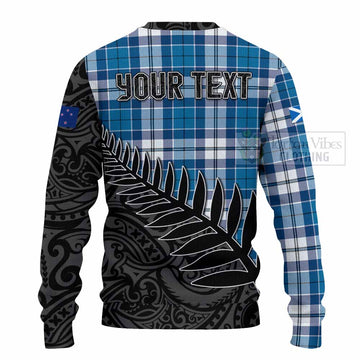 Tartan Vibes Clothing Hutton Crest Tartan Knitted Sweater with New Zealand Silver Fern Half Style