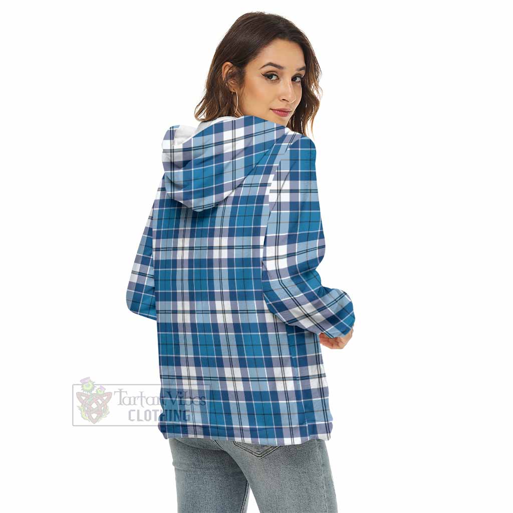 Hutton Tartan Women's Borg Fleece Hoodie with Half Zip with Family Crest - Tartan Vibes Clothing
