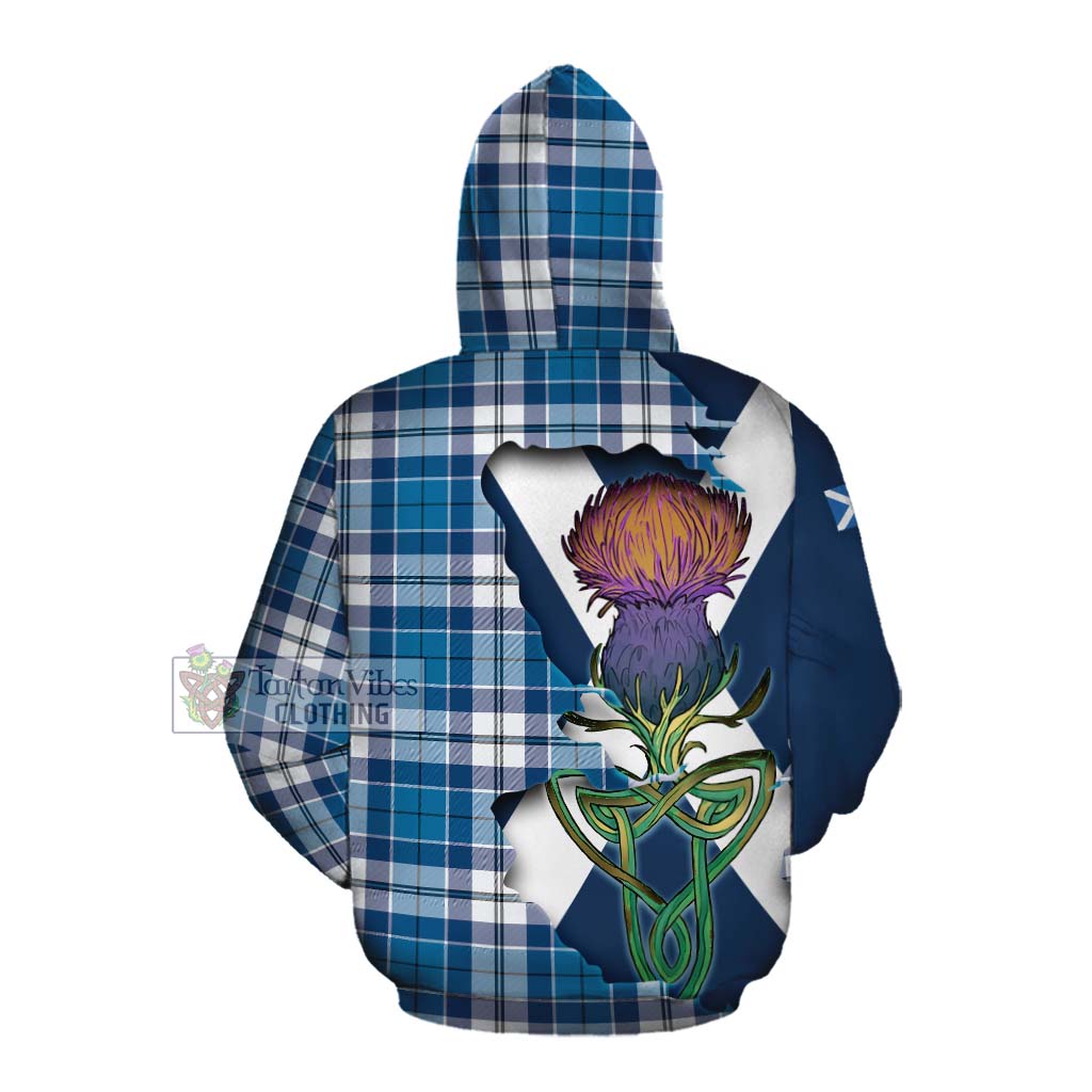 Tartan Vibes Clothing Hutton Tartan Family Crest Cotton Hoodie Scottish Thistle Celtic Inspired