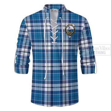 Hutton Tartan Ghillie Kilt Shirt with Family Crest and Bearded Skull Holding Bottles of Whiskey - Tartan Vibes Clothing
