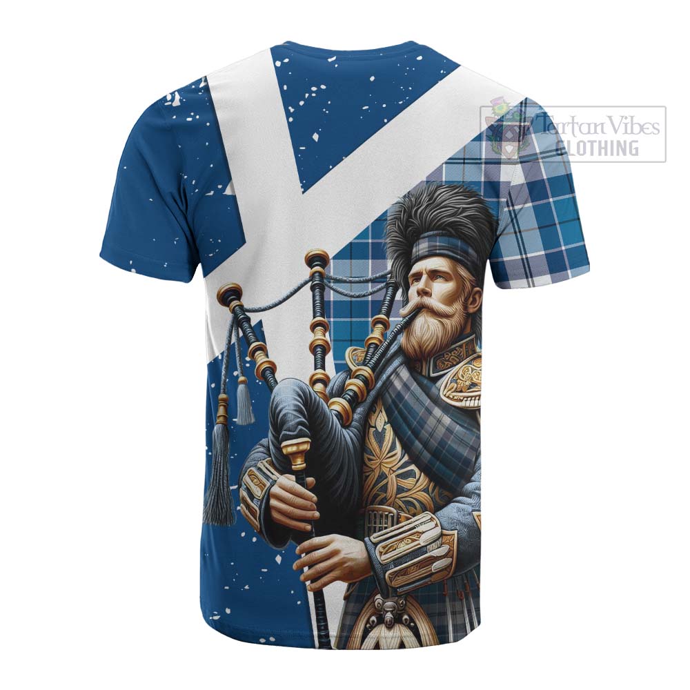 Tartan Vibes Clothing Hutton Tartan Cotton T-shirt with Family Crest Scottish Bagpiper Vibes