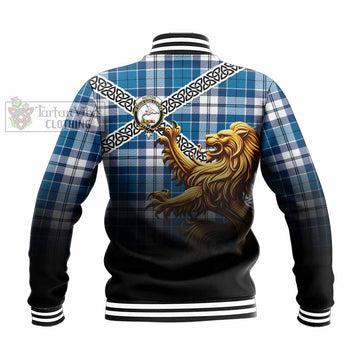 Hutton Crest Tartan Baseball Jacket with Golden Lion Emblem Celtic Style - Tartan Vibes Clothing
