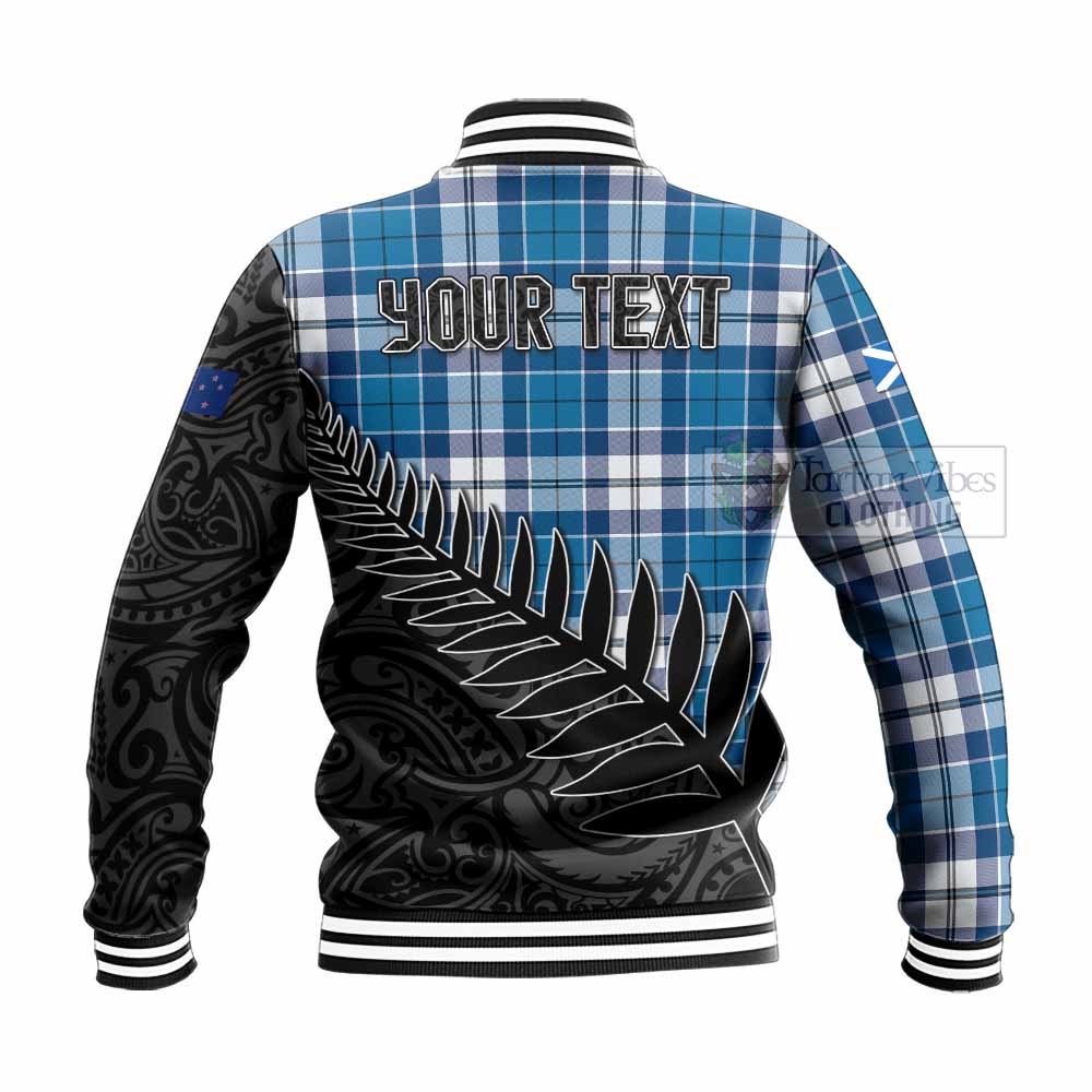 Tartan Vibes Clothing Hutton Crest Tartan Baseball Jacket with New Zealand Silver Fern Half Style