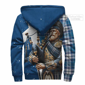 Hutton Tartan Sherpa Hoodie with Family Crest Scottish Bagpiper Vibes - Tartan Vibes Clothing