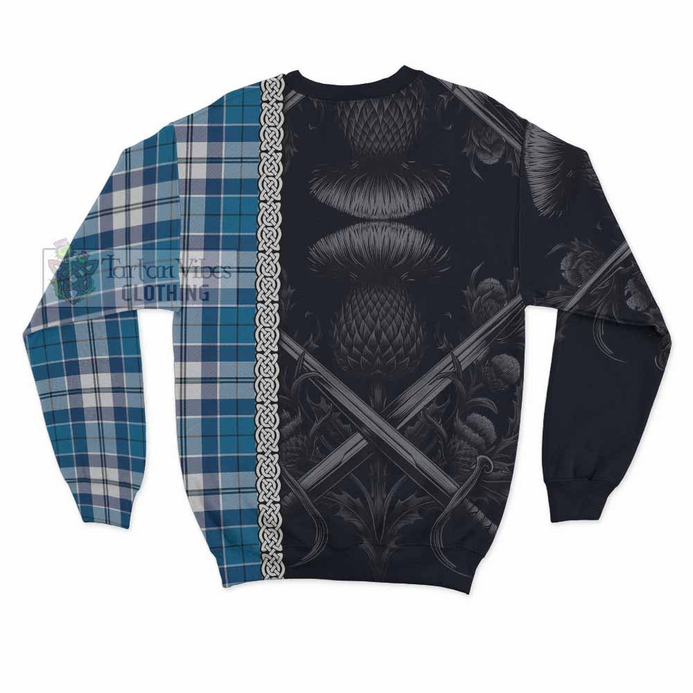 Hutton Tartan Sweatshirt with Family Crest Cross Sword Thistle Celtic Vibes - Tartan Vibes Clothing