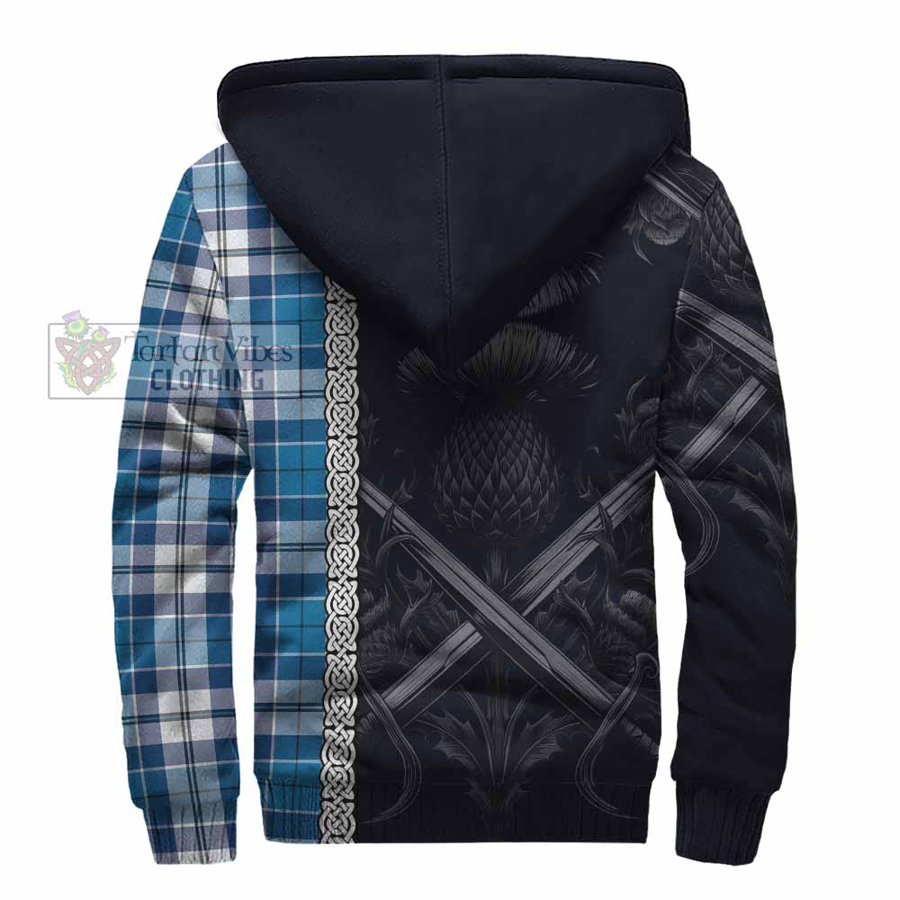 Hutton Tartan Sherpa Hoodie with Family Crest Cross Sword Thistle Celtic Vibes - Tartan Vibes Clothing