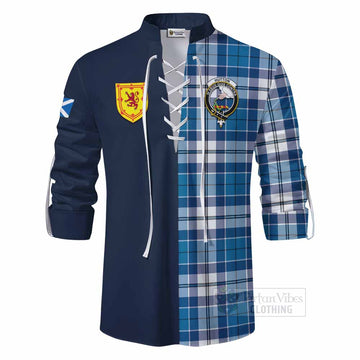 Hutton Tartan Ghillie Kilt Shirt Alba with Scottish Lion Royal Arm Half Style - Tartan Vibes Clothing