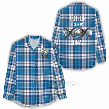 Hutton Tartan Women's Casual Shirt with Family Crest DNA In Me Style - Tartan Vibes Clothing