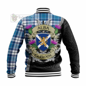 Hutton Tartan Family Crest Baseball Jacket Lion Rampant Royal Thistle Shield Celtic Inspired - Tartan Vibes Clothing