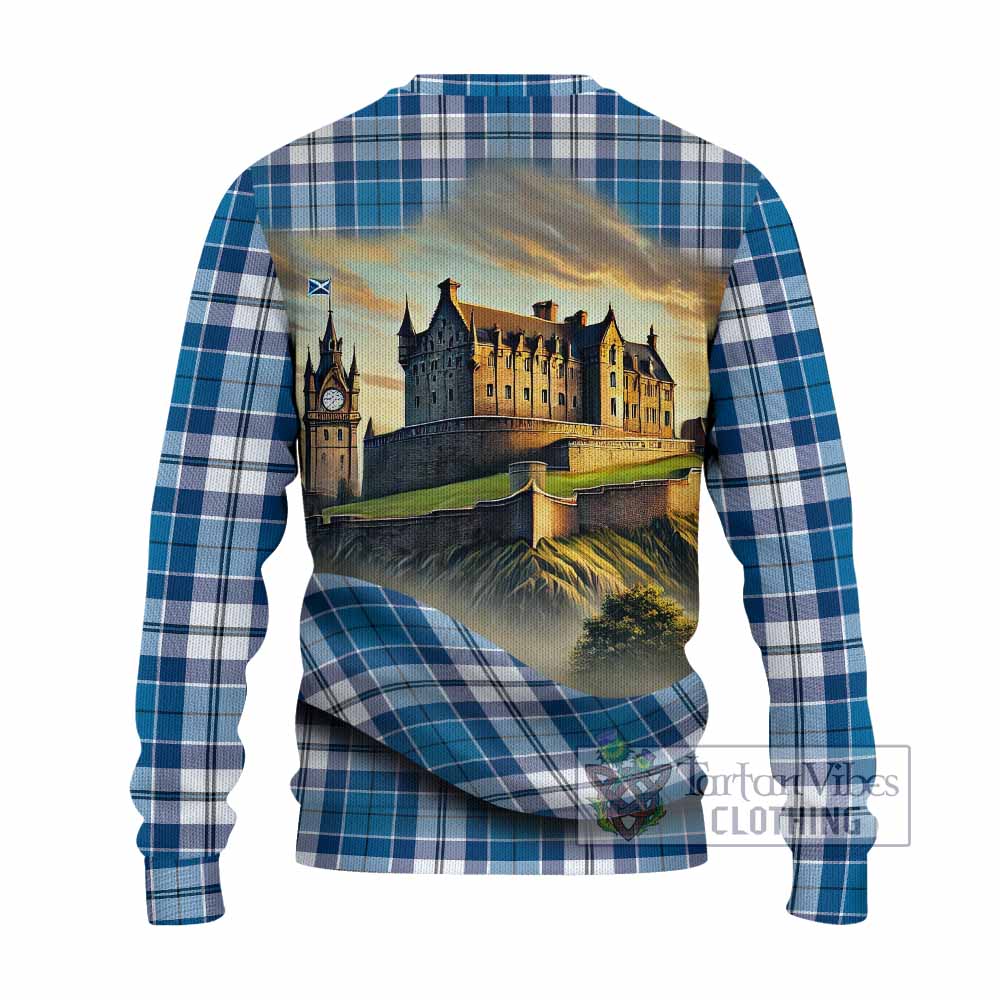 Hutton Tartan Family Crest Knitted Sweater with Scottish Ancient Castle Style - Tartan Vibes Clothing