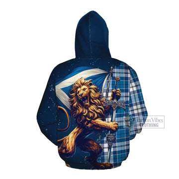 Hutton Tartan Family Crest Cotton Hoodie with Scottish Majestic Lion Pullover Hoodie - Tartan Vibes Clothing