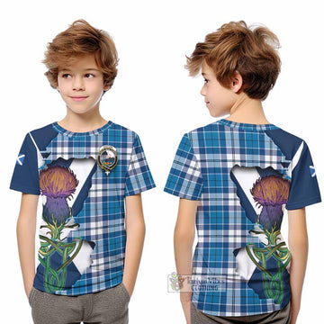 Tartan Vibes Clothing Hutton Tartan Family Crest Kid T-Shirt Scottish Thistle Celtic Inspired