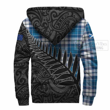 Tartan Vibes Clothing Hutton Crest Tartan Sherpa Hoodie with New Zealand Silver Fern Half Style