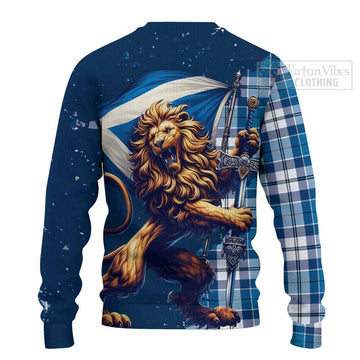 Hutton Tartan Family Crest Knitted Sweater with Scottish Majestic Lion - Tartan Vibes Clothing