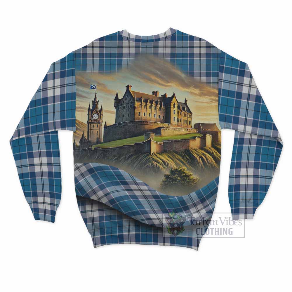 Hutton Tartan Family Crest Sweatshirt with Scottish Ancient Castle Style - Tartan Vibes Clothing