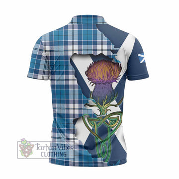 Tartan Vibes Clothing Hutton Tartan Family Crest Zipper Polo Shirt Scottish Thistle Celtic Inspired