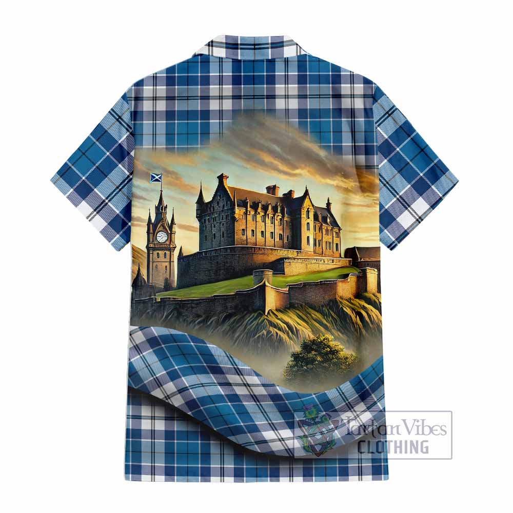 Hutton Tartan Family Crest Hawaiian Shirt with Scottish Ancient Castle Style - Tartan Vibes Clothing
