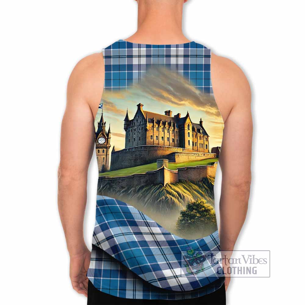 Hutton Tartan Family Crest Men's Tank Top with Scottish Ancient Castle Style - Tartan Vibes Clothing