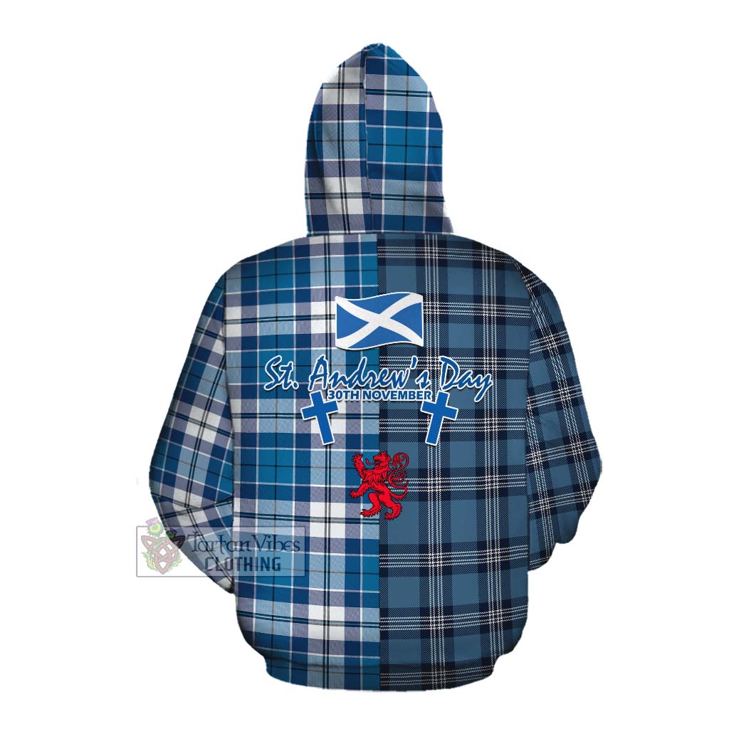 Hutton Tartan Cotton Hoodie Happy St. Andrew's Day Half Tartan Style Pullover Hoodie - Tartan Vibes Clothing