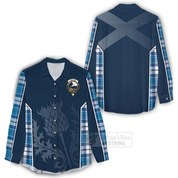 Tartan Vibes Clothing Hutton Tartan Women's Casual Shirt with Family Crest and Scottish Thistle Vibes Sport Style