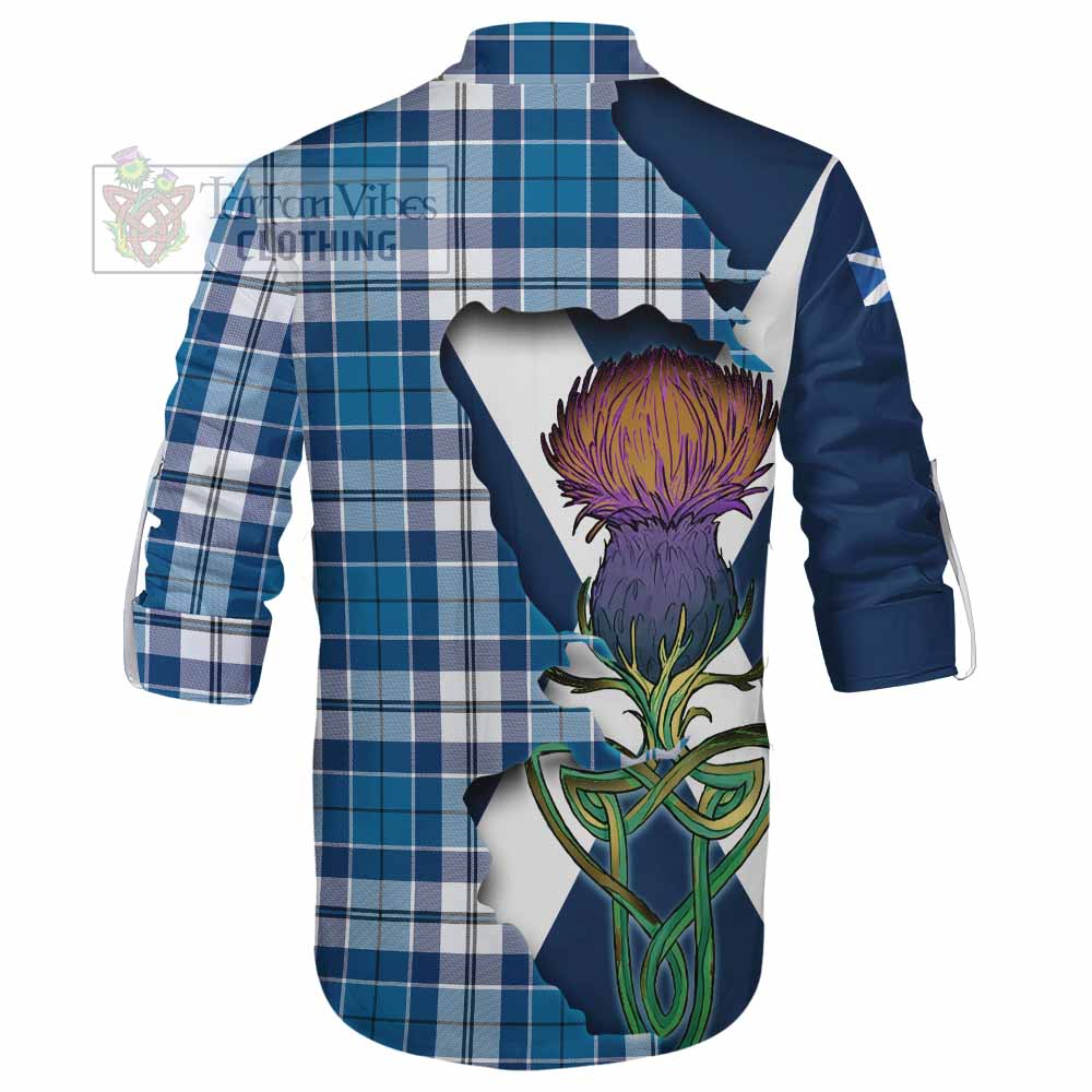 Tartan Vibes Clothing Hutton Tartan Family Crest Ghillie Kilt Shirt Scottish Thistle Celtic Inspired