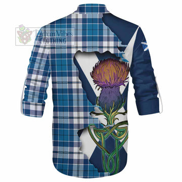 Tartan Vibes Clothing Hutton Tartan Family Crest Ghillie Kilt Shirt Scottish Thistle Celtic Inspired