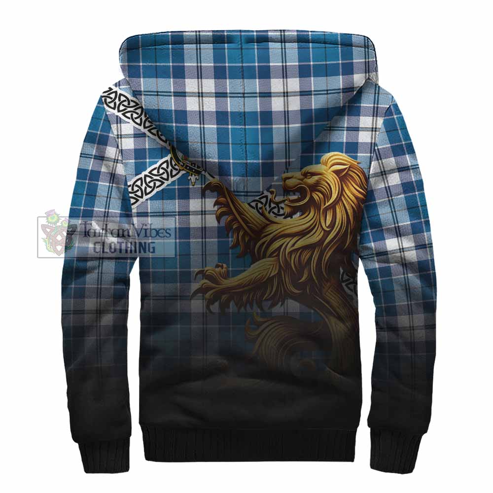 Hutton Crest Tartan Sherpa Hoodie with Golden Lion Emblem Celtic Style - Tartan Vibes Clothing