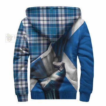 Hutton Tartan Sherpa Hoodie with Family Crest Scotland Patriotic Style - Tartan Vibes Clothing