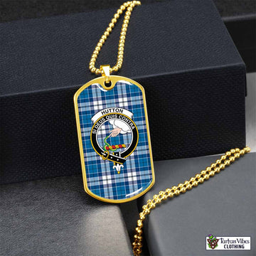Hutton Tartan Dog Tag Necklace with Family Crest Gold No - Tartan Vibes Clothing