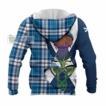 Tartan Vibes Clothing Hutton Tartan Family Crest Knitted Hoodie Scottish Thistle Celtic Inspired