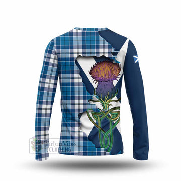 Tartan Vibes Clothing Hutton Tartan Family Crest Long Sleeve T-Shirt Scottish Thistle Celtic Inspired