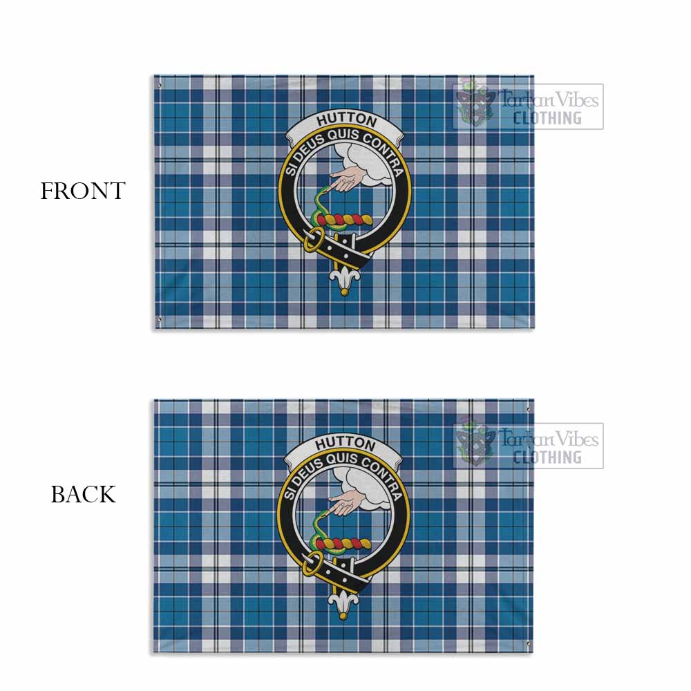 Tartan Vibes Clothing Hutton Tartan House Flag with Family Crest