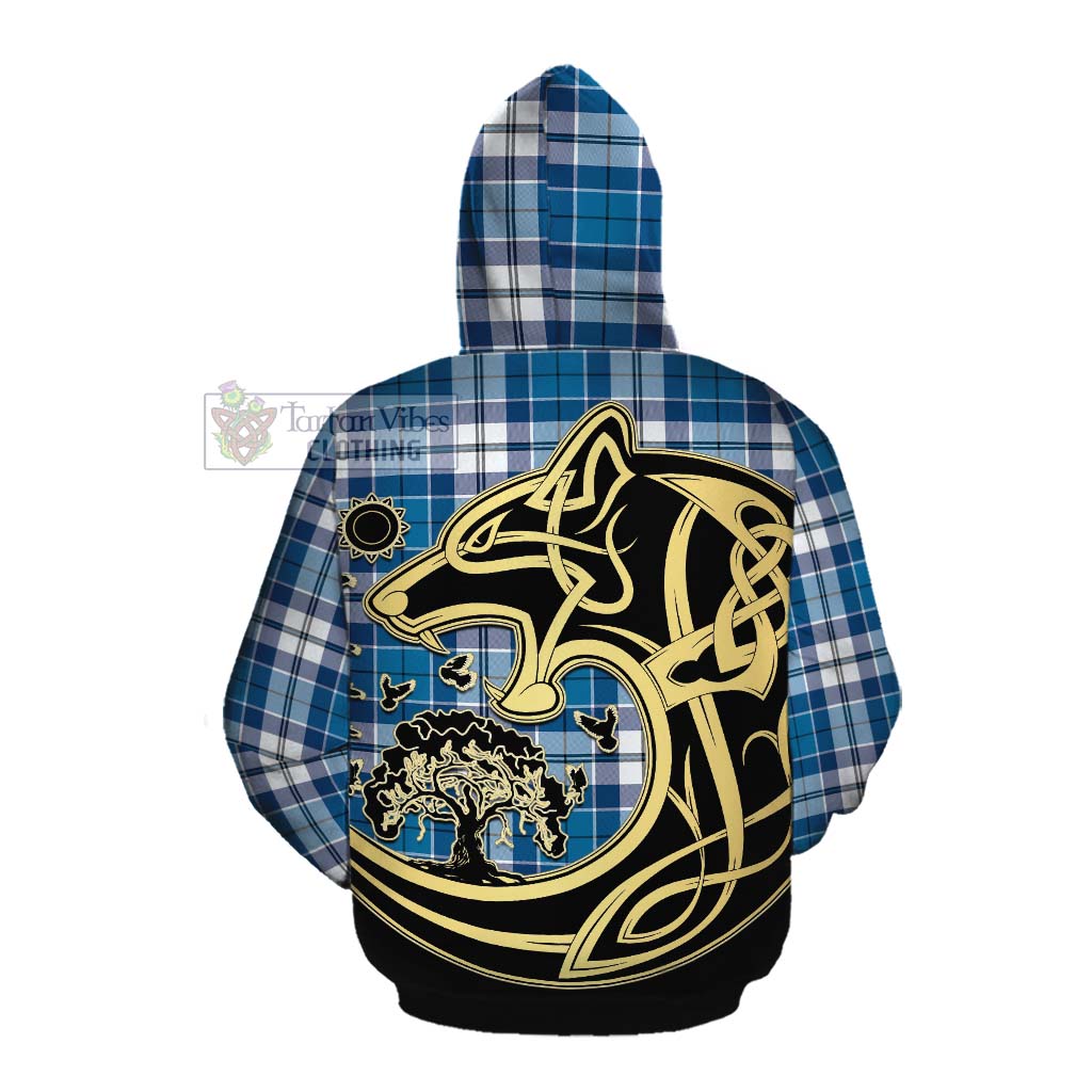 Hutton Tartan Cotton Hoodie with Family Crest Celtic Wolf Style Pullover Hoodie - Tartan Vibes Clothing