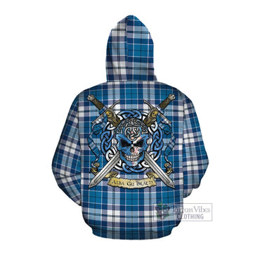 Hutton Tartan Cotton Hoodie with Family Crest Celtic Skull Style Pullover Hoodie - Tartan Vibes Clothing