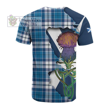 Hutton Tartan Family Crest Cotton T-shirt Scottish Thistle Celtic Inspired