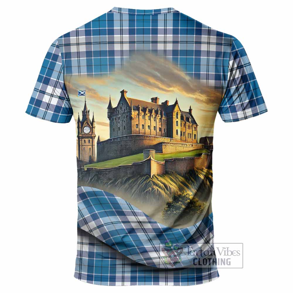 Hutton Tartan Family Crest T-Shirt with Scottish Ancient Castle Style - Tartan Vibes Clothing
