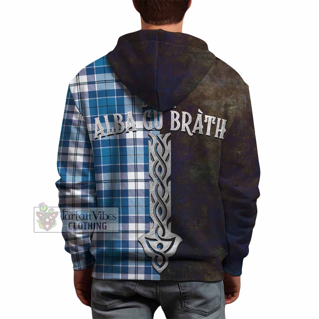 Tartan Vibes Clothing Hutton Tartan Family Crest Hoodie Alba Gu Brath Be Brave Lion Ancient Style