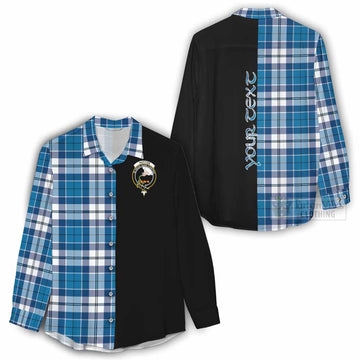 Hutton Tartan Women's Casual Shirt with Family Crest and Half Of Me Style - Tartan Vibes Clothing