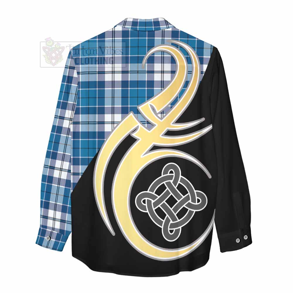 Hutton Tartan Women's Casual Shirt with Family Crest and Celtic Symbol Style - Tartan Vibes Clothing