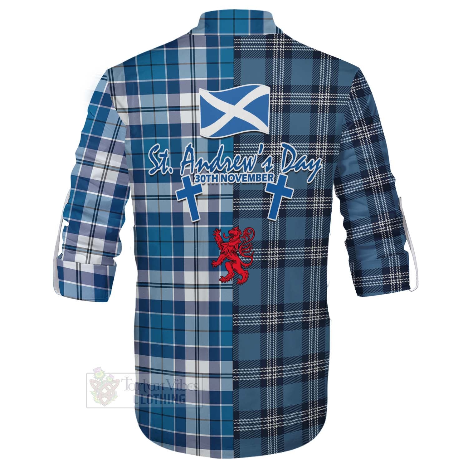 Hutton Tartan Ghillie Kilt Shirt Happy St. Andrew's Day Half Tartan Style - Tartan Vibes Clothing
