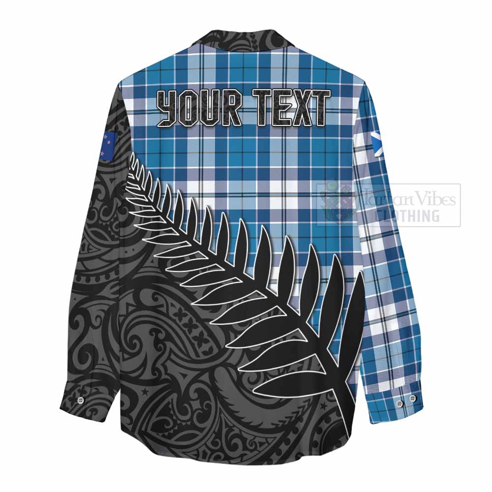 Tartan Vibes Clothing Hutton Crest Tartan Women's Casual Shirt with New Zealand Silver Fern Half Style