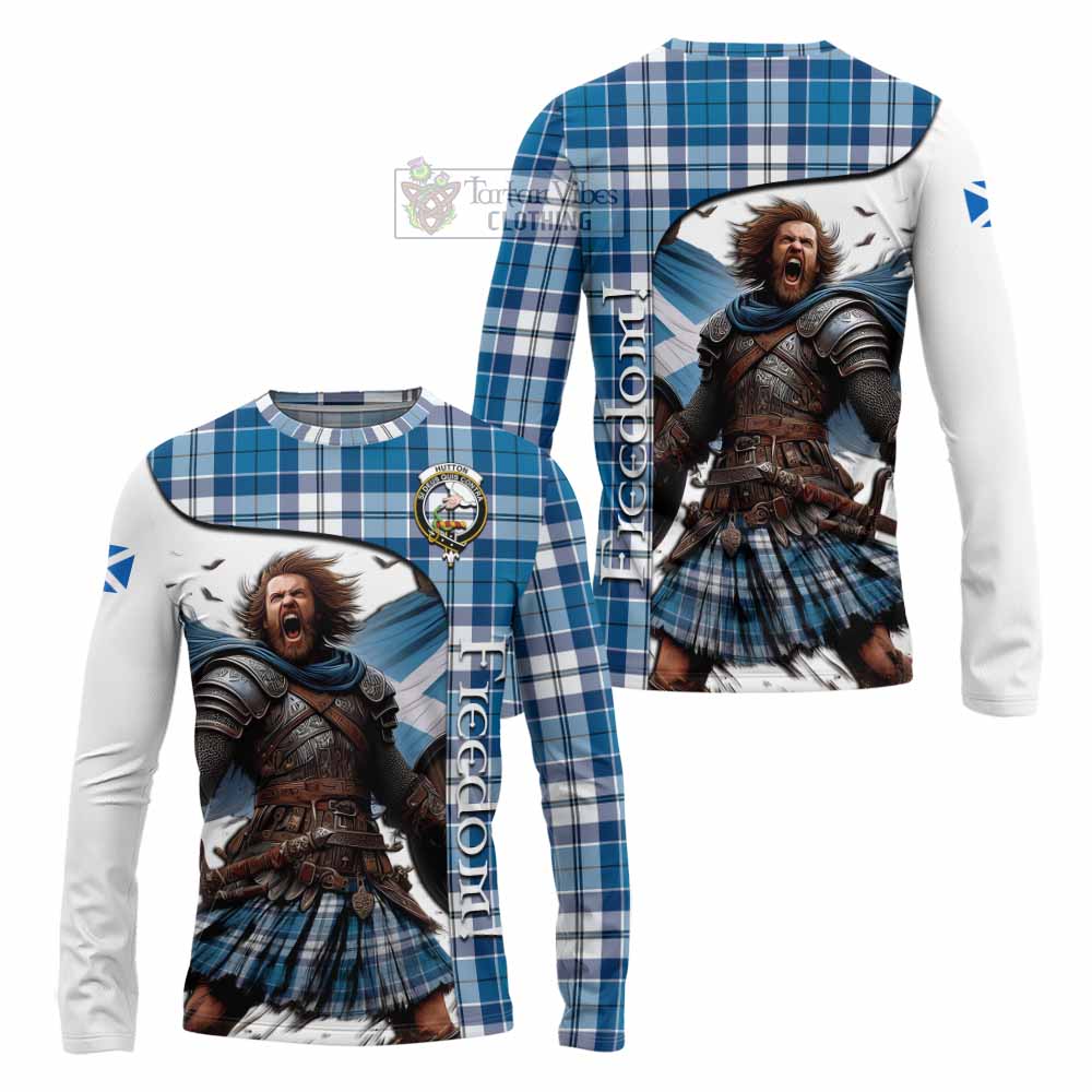 Hutton Crest Tartan Long Sleeve T-Shirt Inspired by the Freedom of Scottish Warrior - Tartan Vibes Clothing